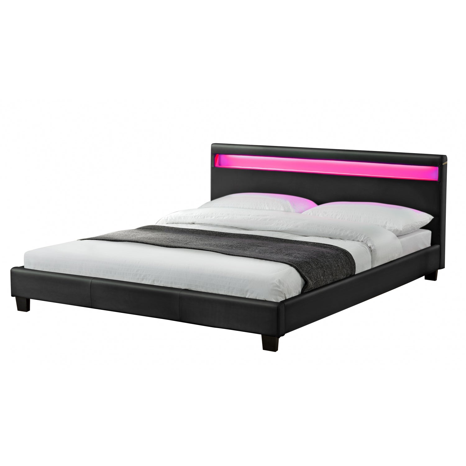 Lit avec LED 160 x 200 cm en PU noir BOSTON