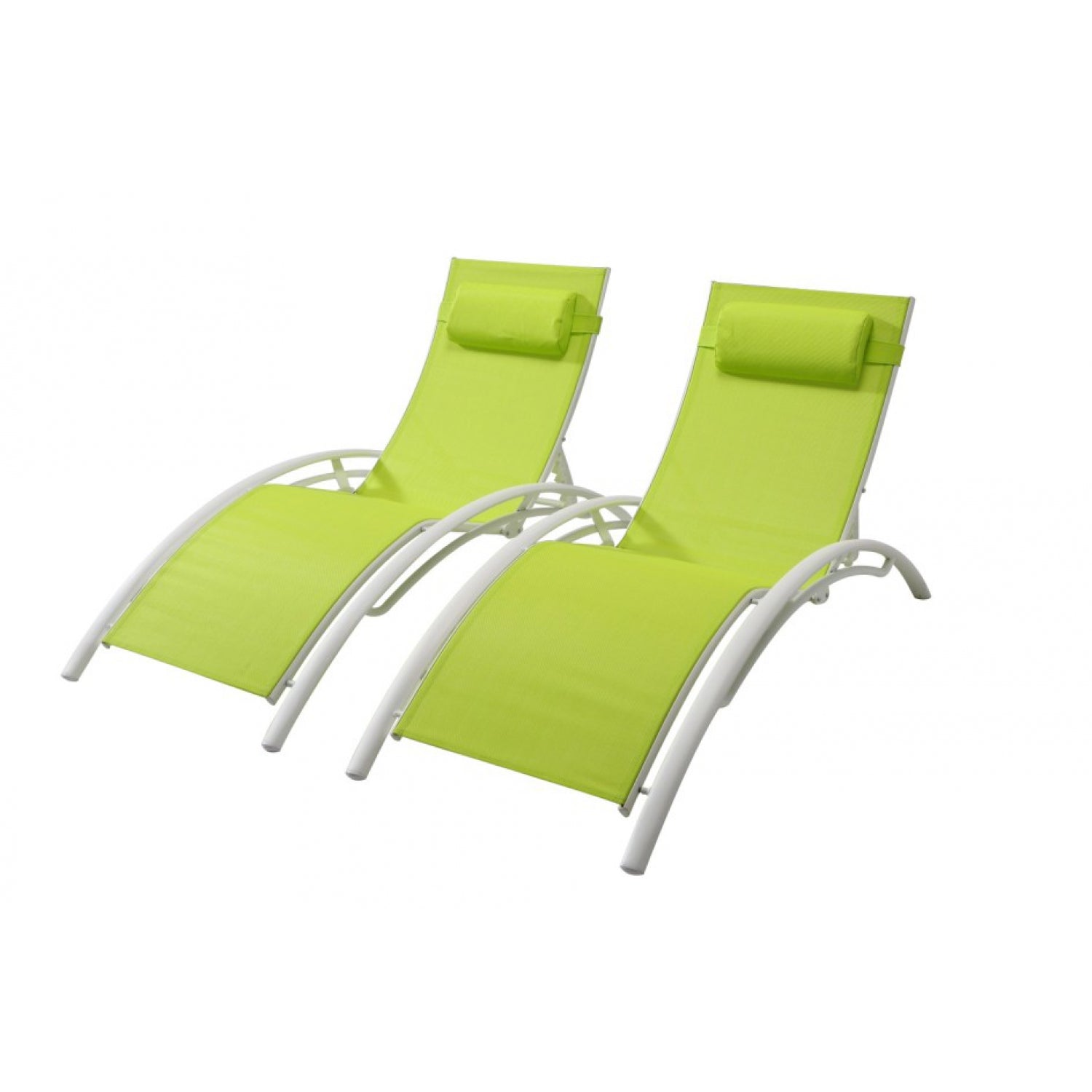 Lot de 2 transats empilables et ajustables en alu vert/blanc CEYLAN