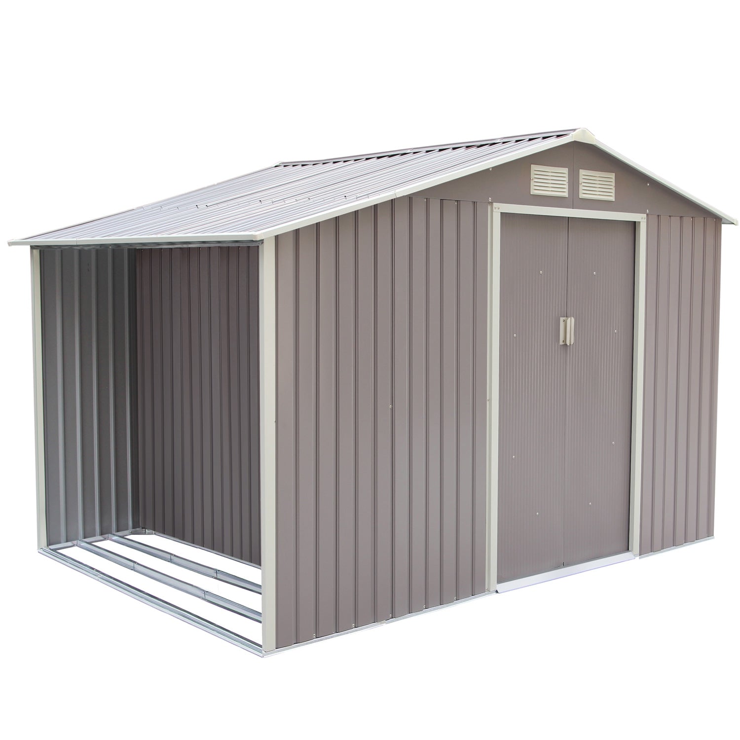 Abri de jardin avec abri bûches 8,72 m² en acier gris CHROMA