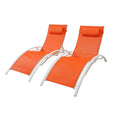 Lot de 2 transats empilables et ajustables en alu orange/blanc CEYLAN