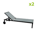 Lot de 2 transats inclinables avec roulettes en aluminium gris CARA