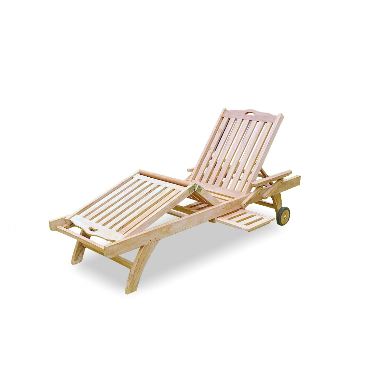 Bain de soleil avec roulette et tablette en teck massif NALORO