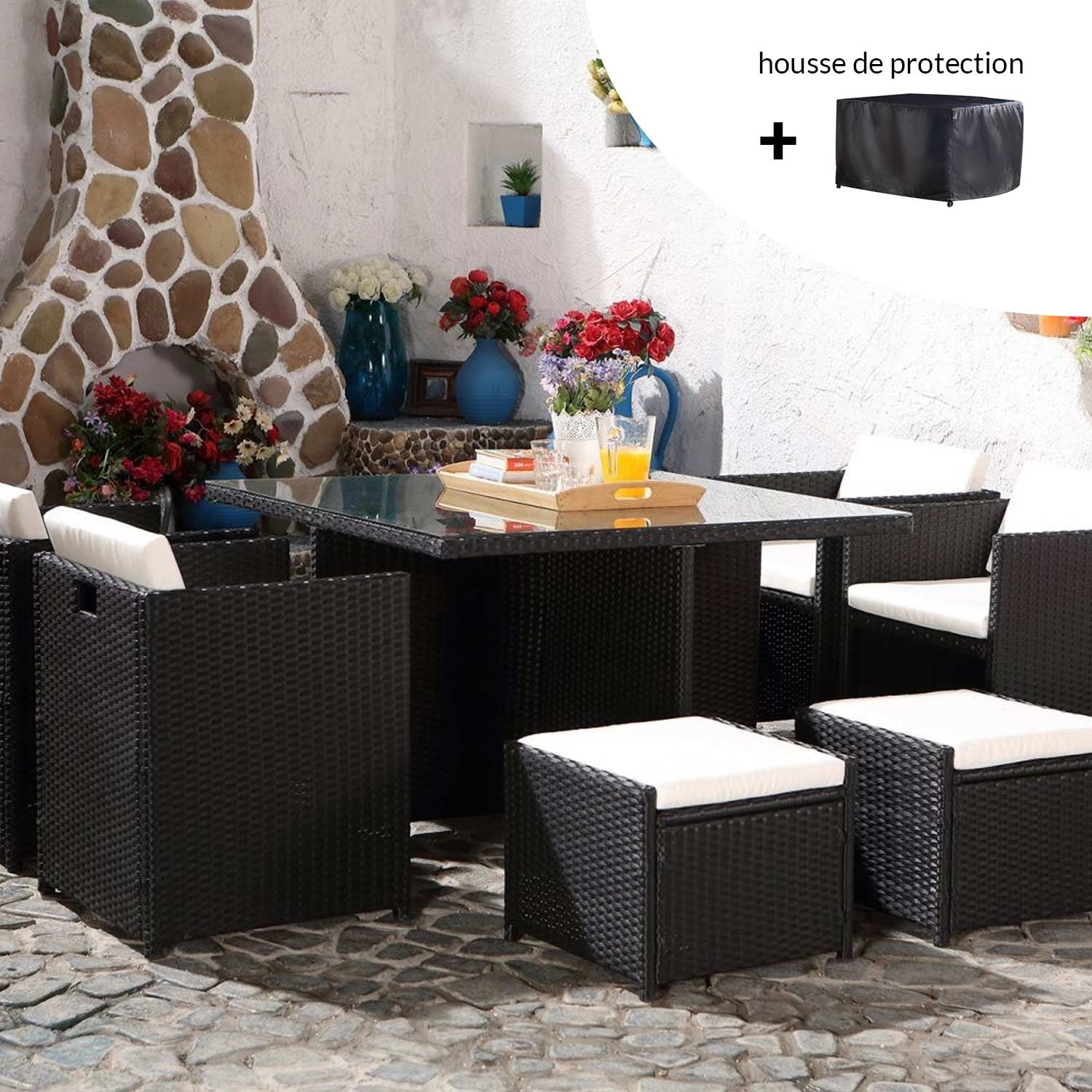 Miami 8 noir/blanc + housse de protection ERVILO