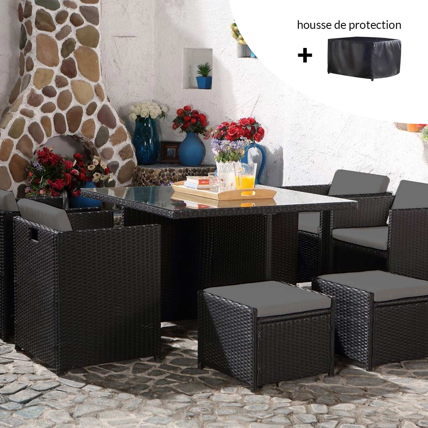 Miami 8 noir/gris + housse de protection ERVILO
