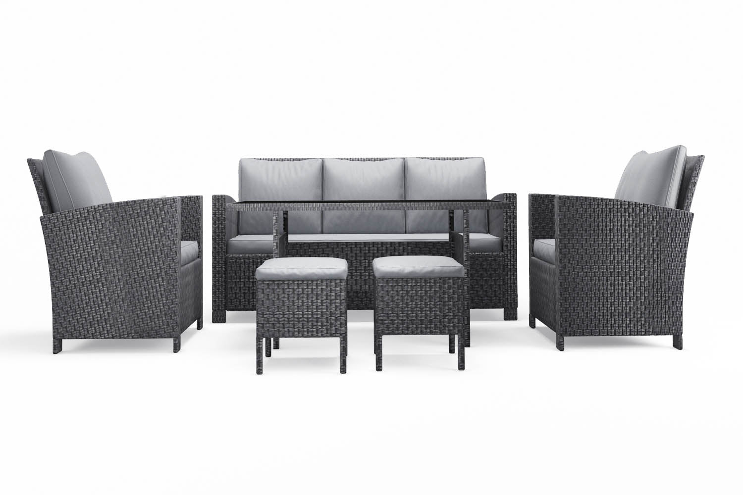 undefined Salon de jardin 7 places en résine tressée gris