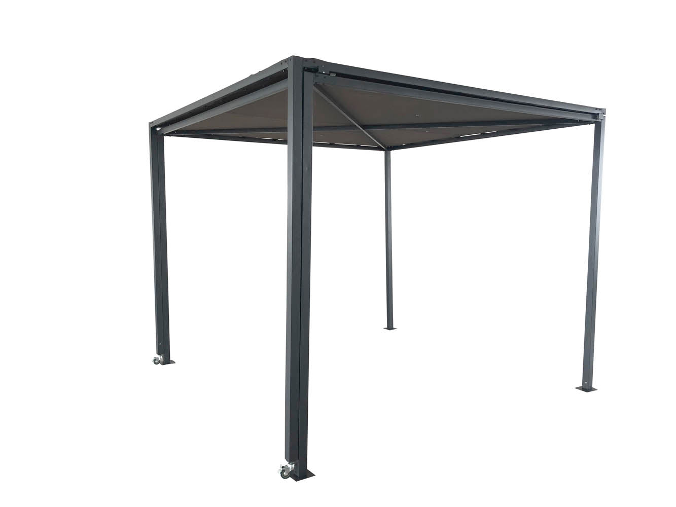 Pergola coulissante avec roues 5,5 x 2,5 m gris et taupe KIRIBATI