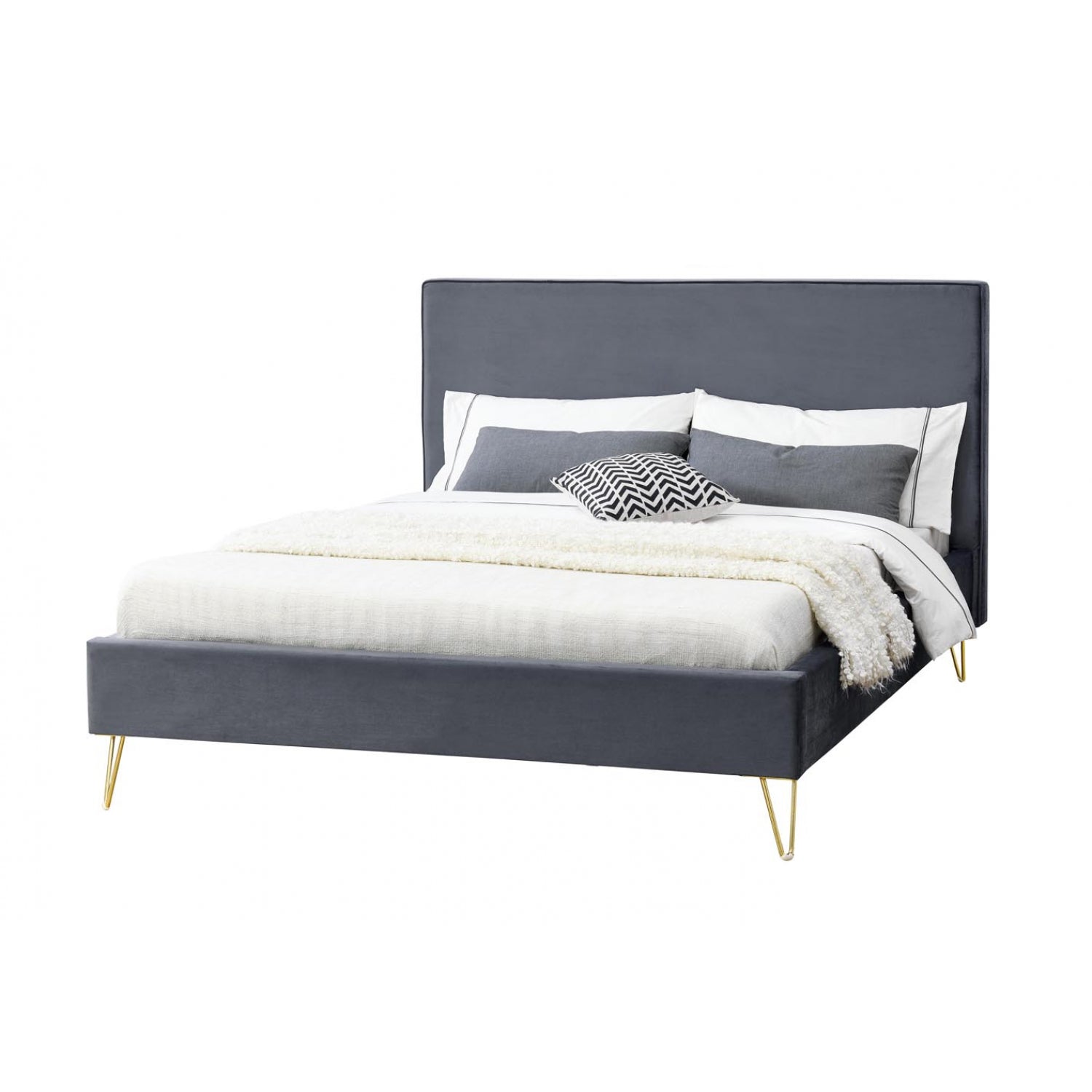 Lit 160 x 200 cm en velours et laiton gris MALARD