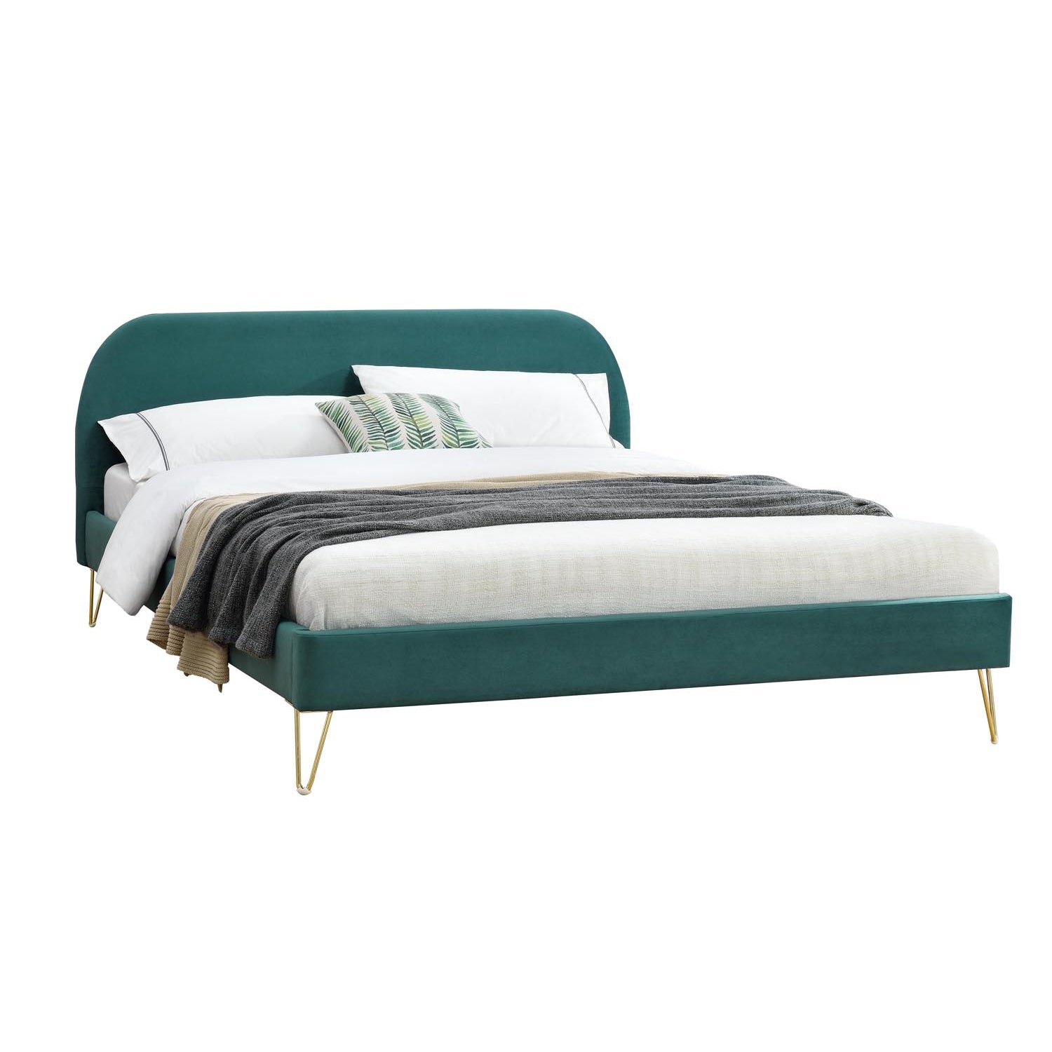 Lit 140 x 190 cm en velours et laiton vert GARBERA