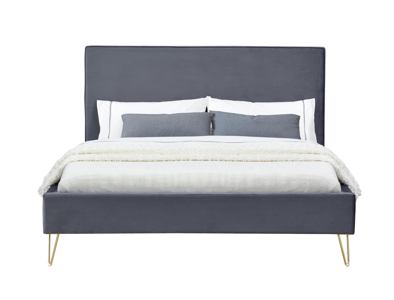 Lit 140 x 190 cm en velours et laiton gris MALARD