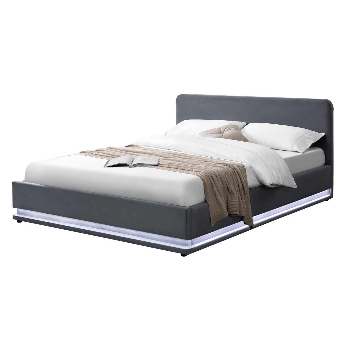 Lit avec LED 140 x 190 cm en velours gris ALICANTE