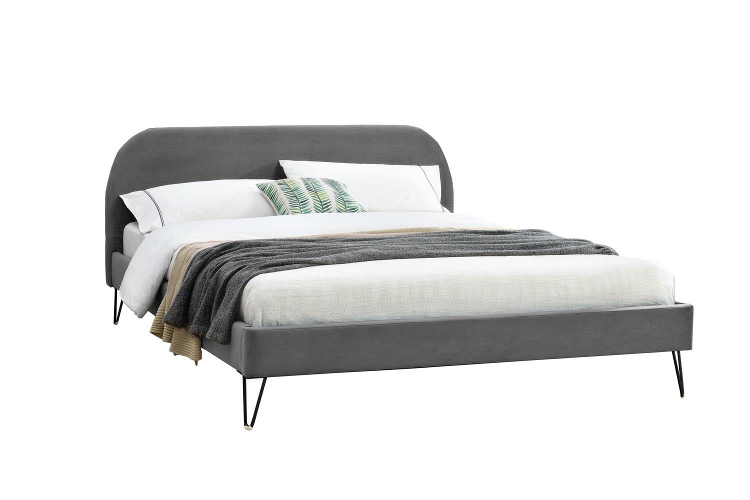Lit 160 x 200 cm en velours gris et pieds noirs GARBERA