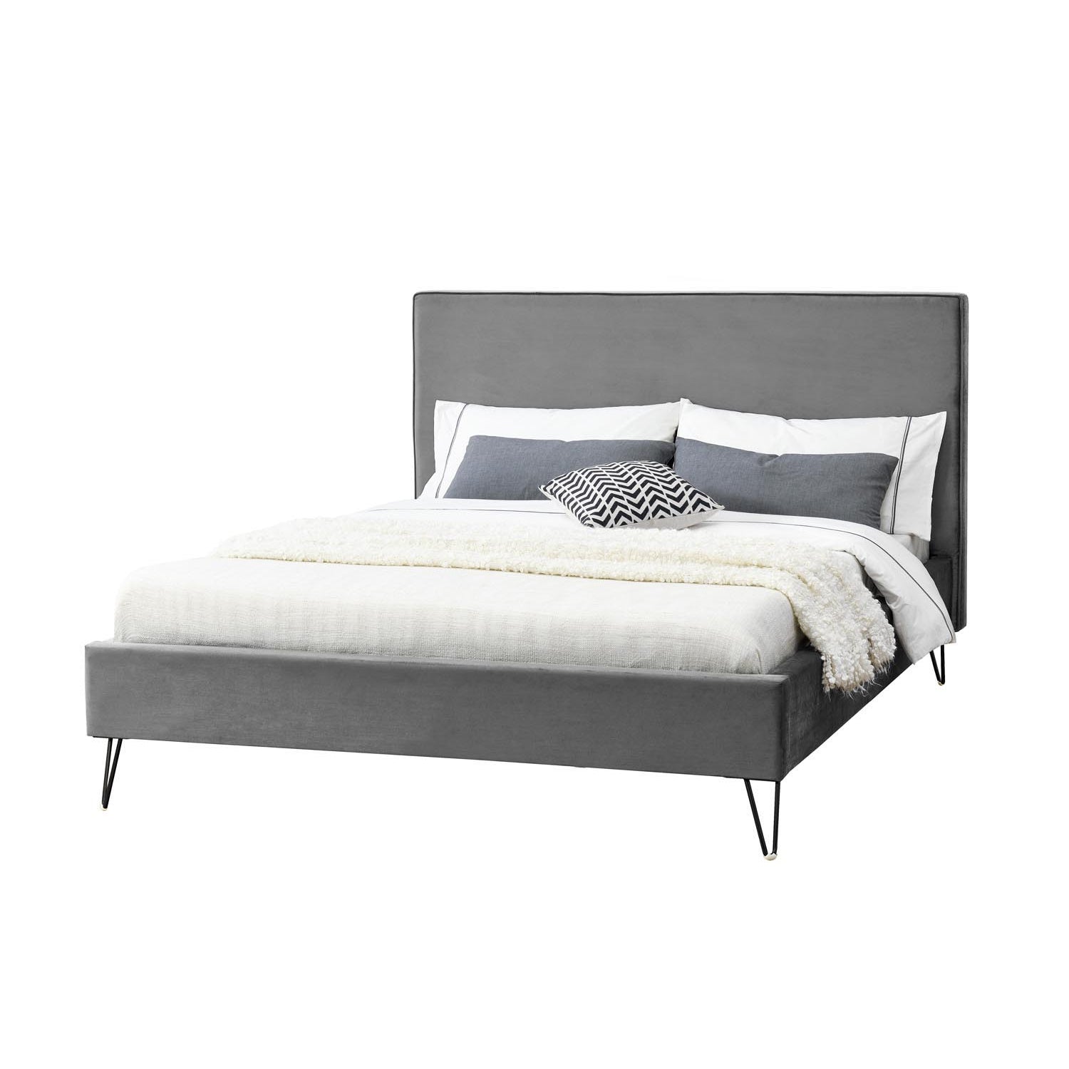 Lit 140 x 190 cm en velours gris et noir MALARD