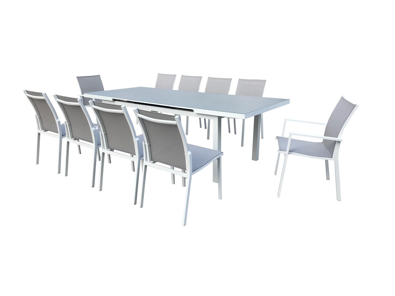 undefined Table de jardin 8 chaises et 2 fauteuils en alu gris/blanc