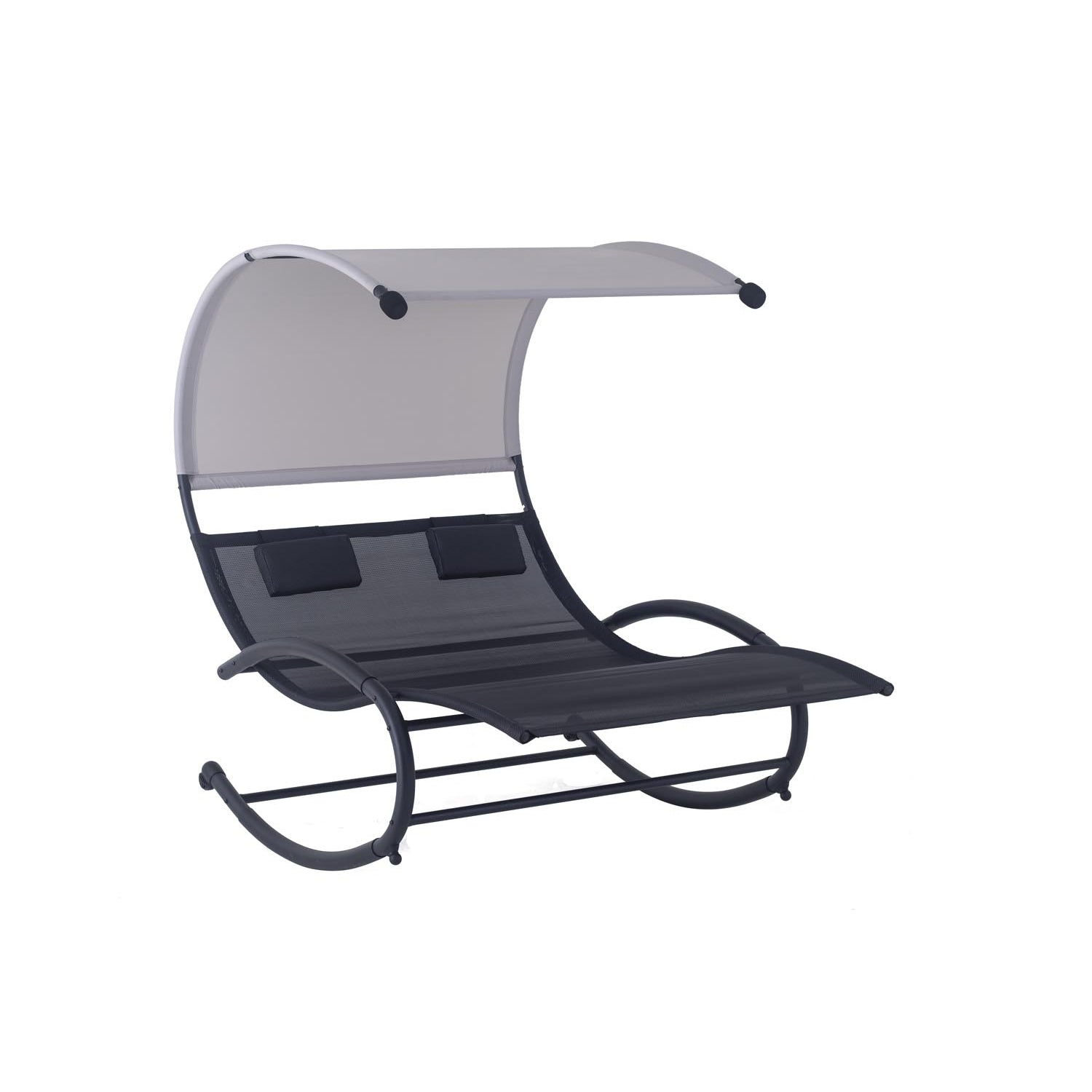 undefined Transat double à bascule avec auvent noir et gris