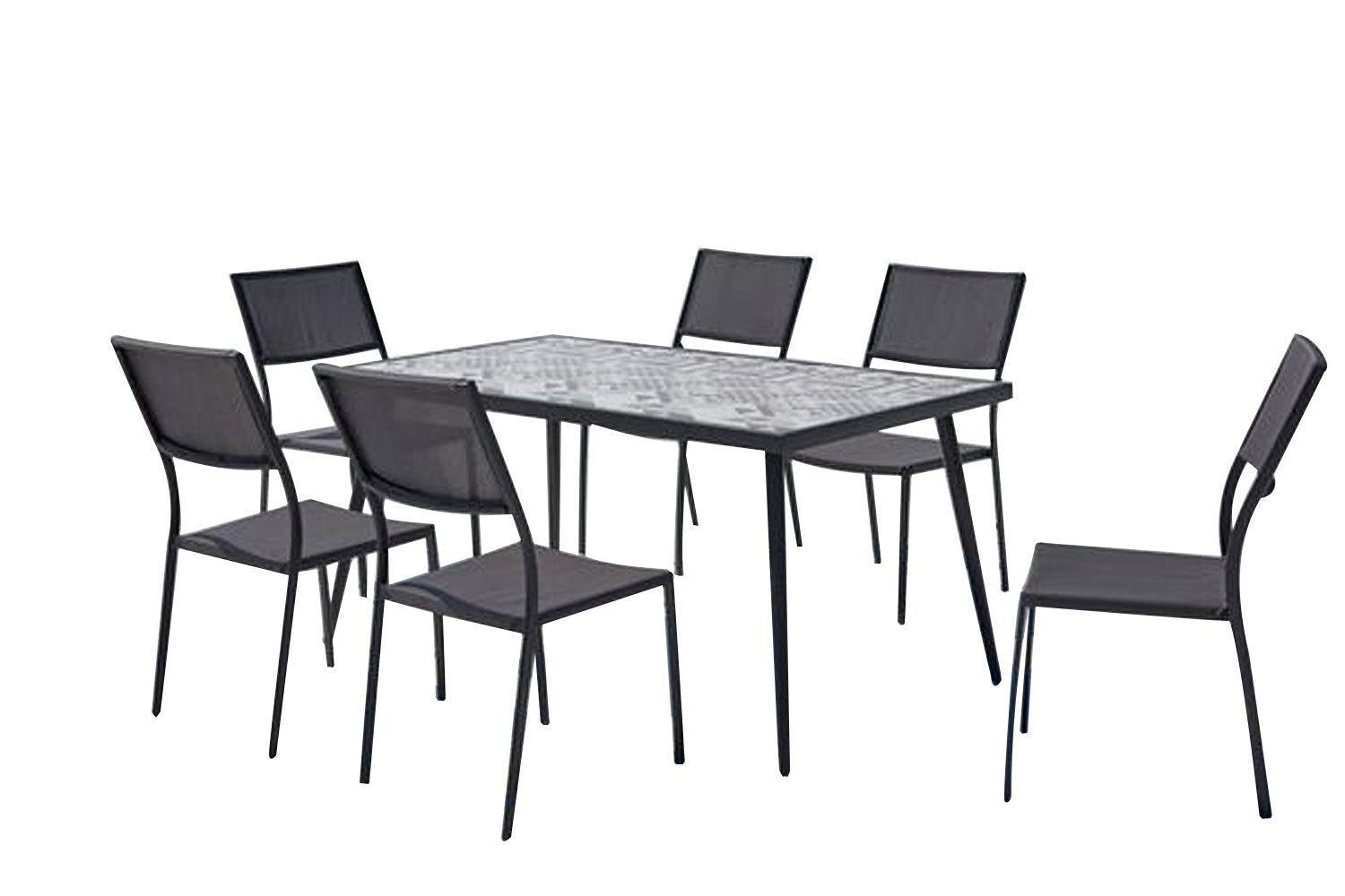 undefined Table de jardin et 6 chaises en céramique et pieds en métal