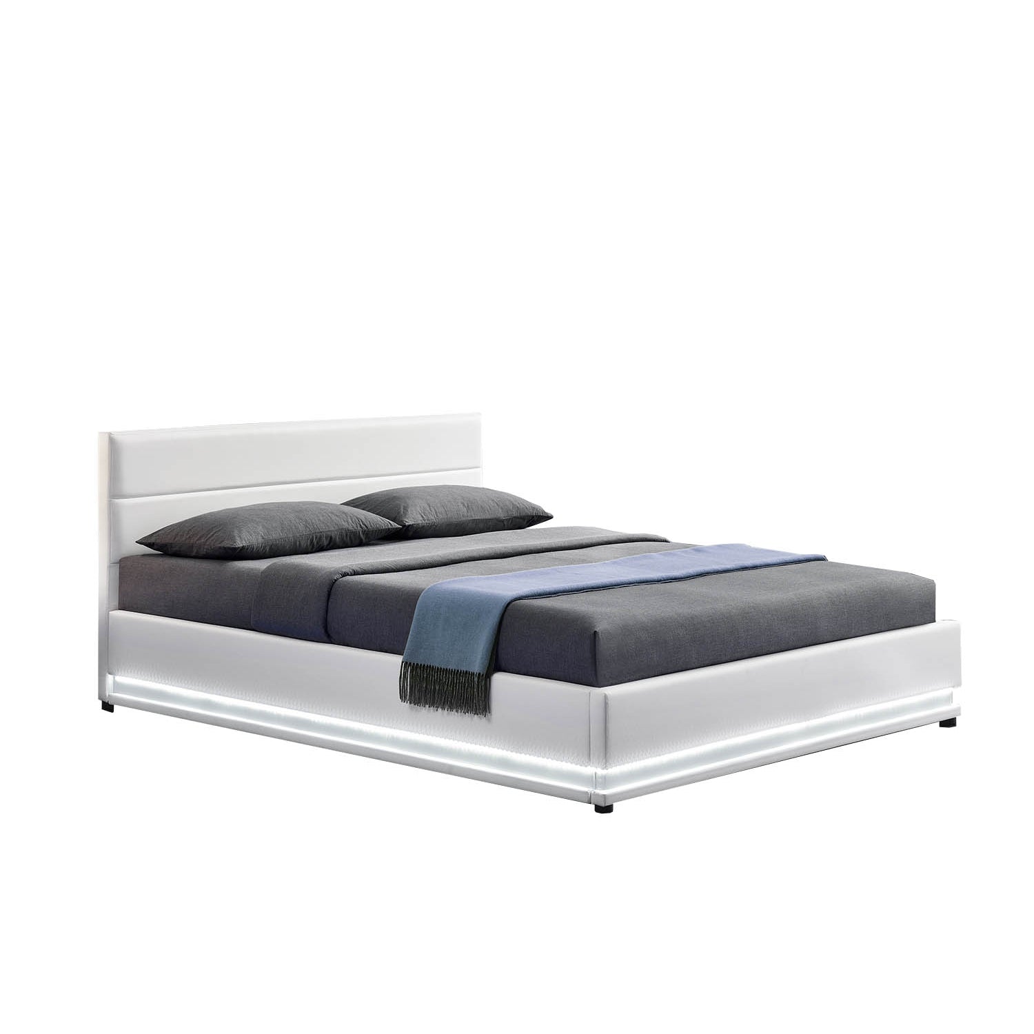 Lit coffre avec LED 140 x 190 cm blanc ALICANTE