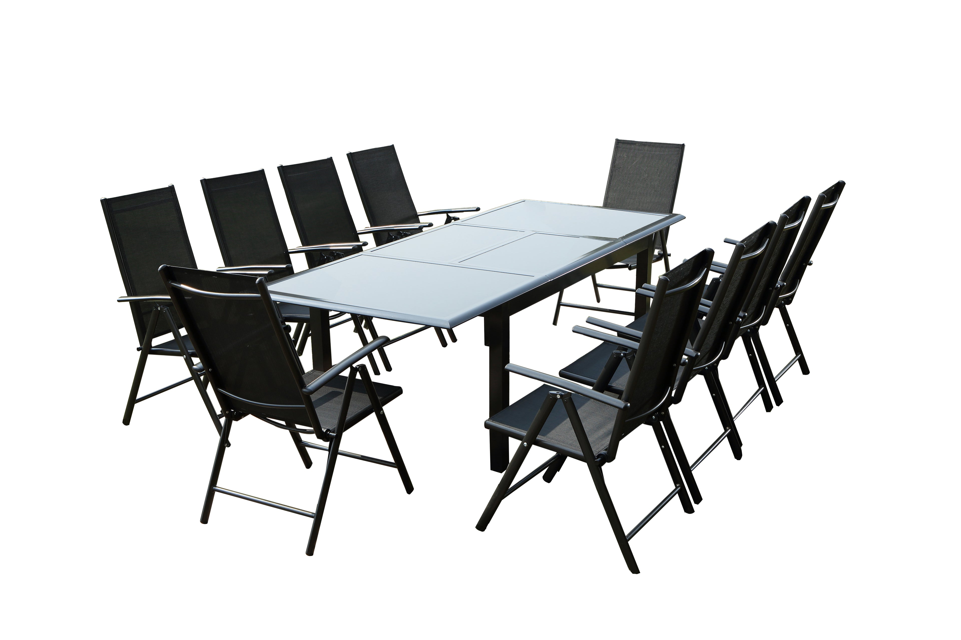 Table de jardin et 10 chaises en aluminium gris BAFFADI