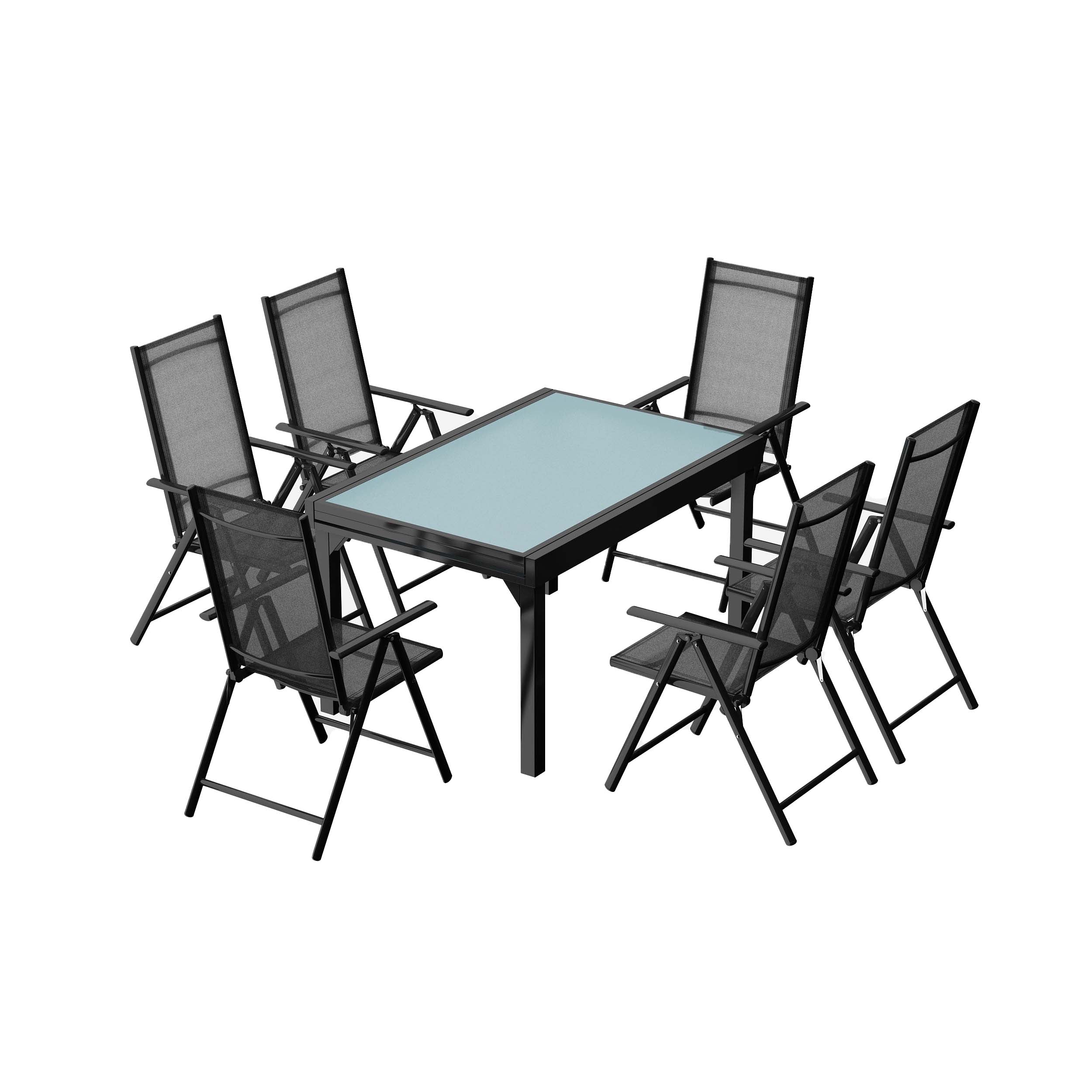 undefined Table de jardin extensible et 6 fauteuils en alu et toile PVC