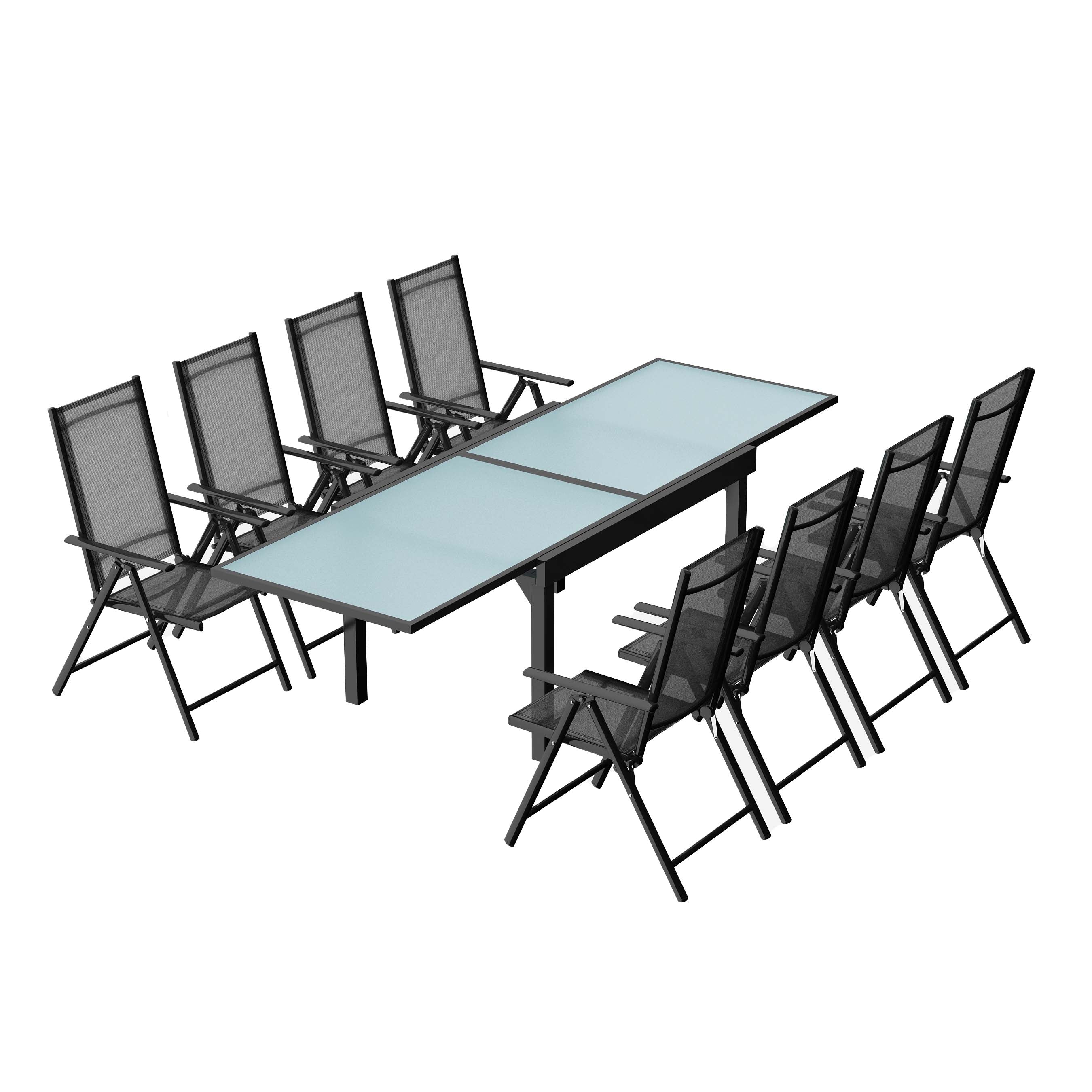 undefined Table de jardin extensible et 8 fauteuils en alu et toile PVC