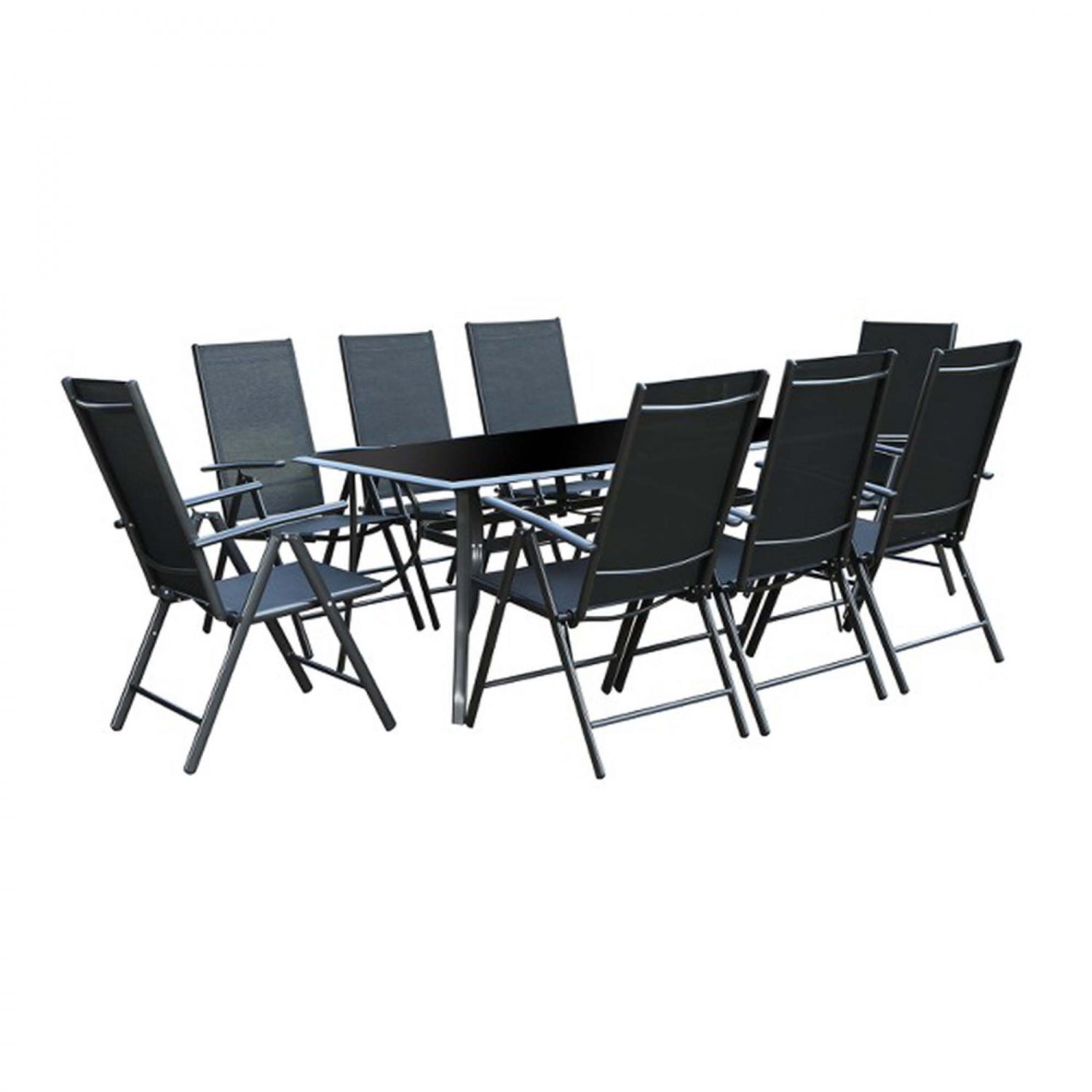 Salon de Jardin Aluminium 8 fauteuils + Duo Transats Noir BARATHE