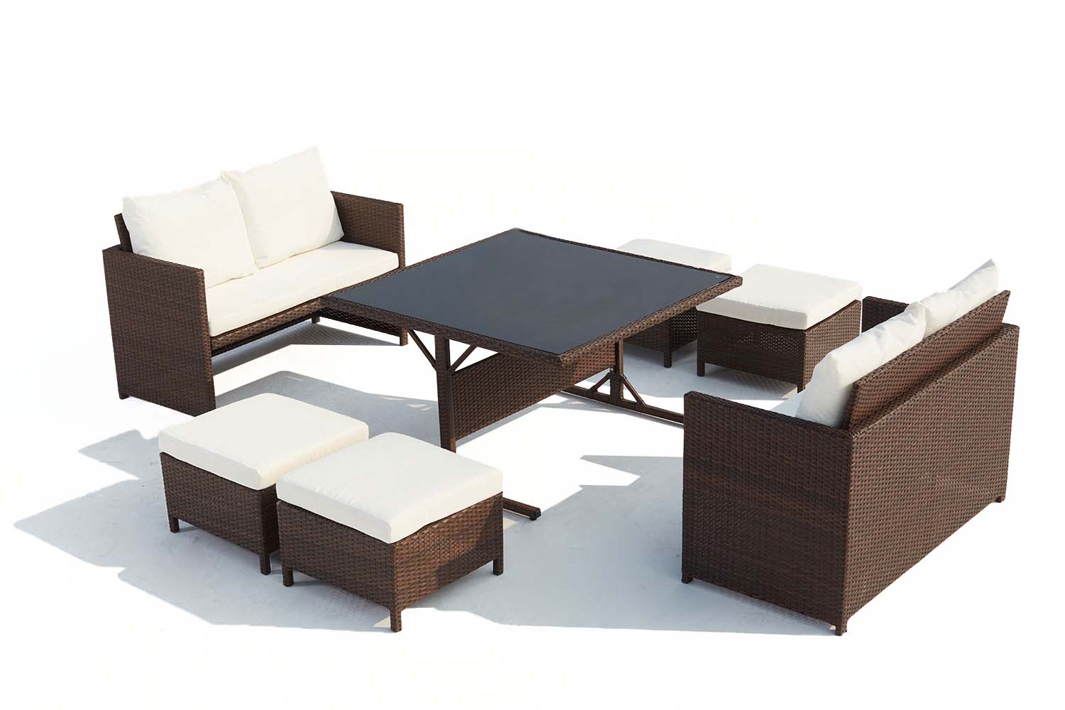 undefined Salon de jardin encastrable 8 places en résine marron/ blanc