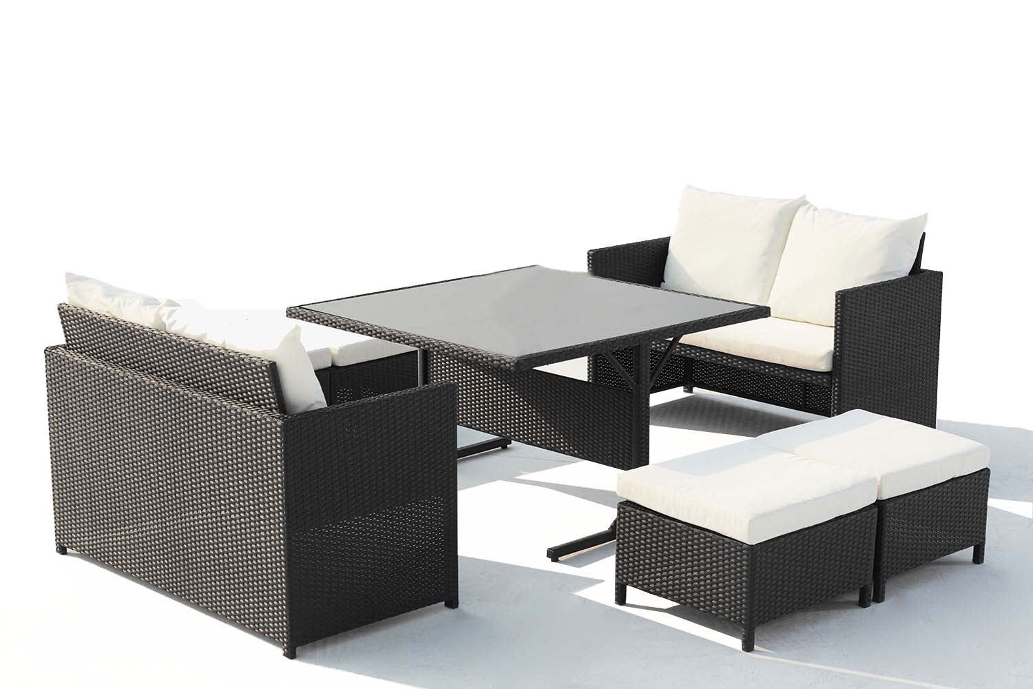 undefined Salon de jardin encastrable 8 places en résine noir/blanc