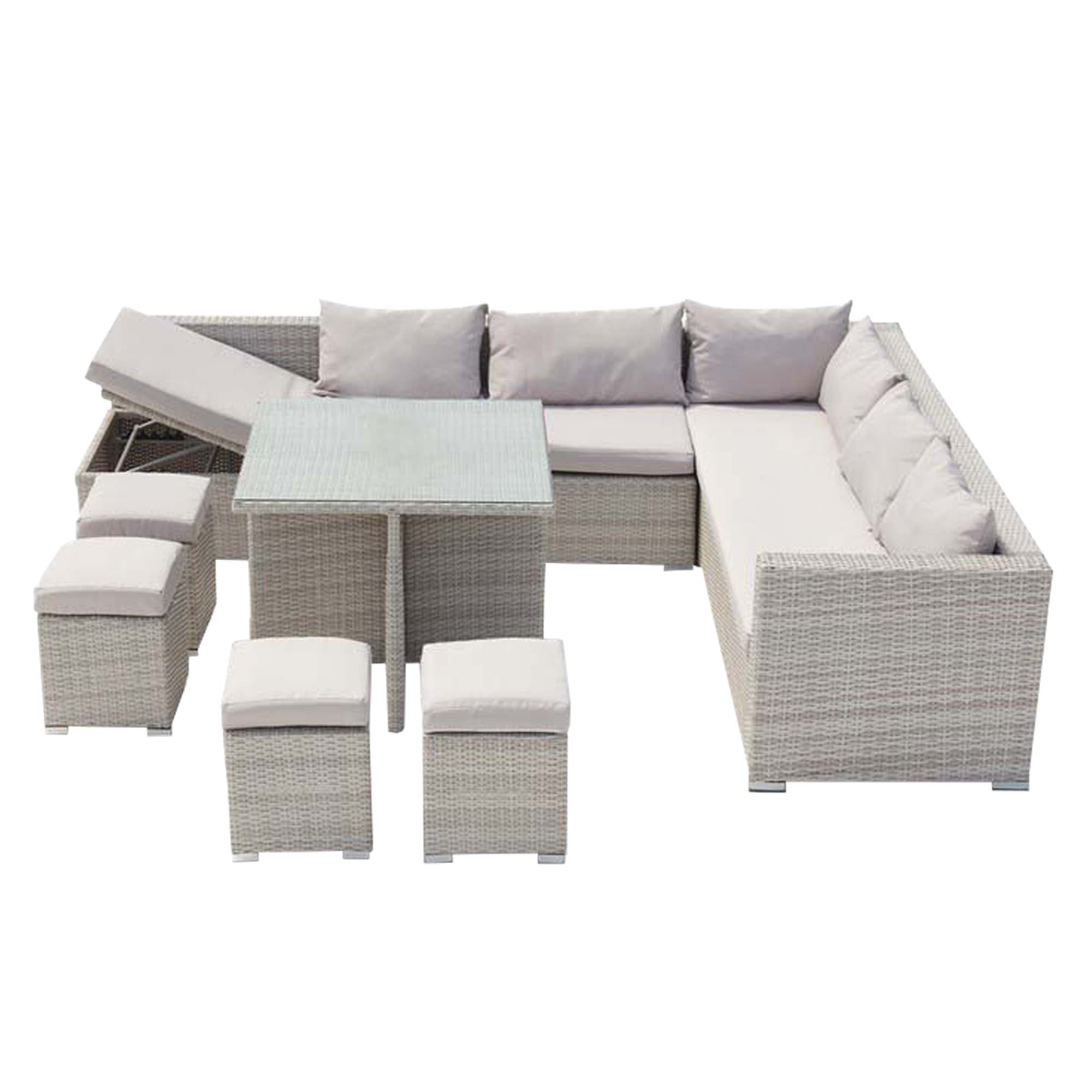 undefined Salon de jardin encastrable 10 places en résine gris/gris