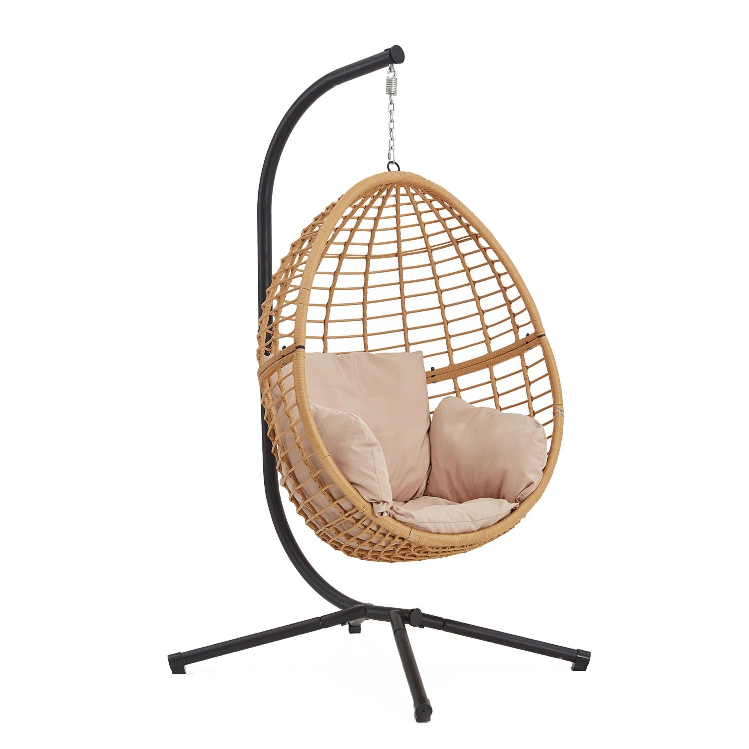 Fauteuil suspendu en résine tressée beige et noir ORVANI