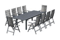 Table de jardin extensible 10 places et 10 fauteuils en alu JAZZI