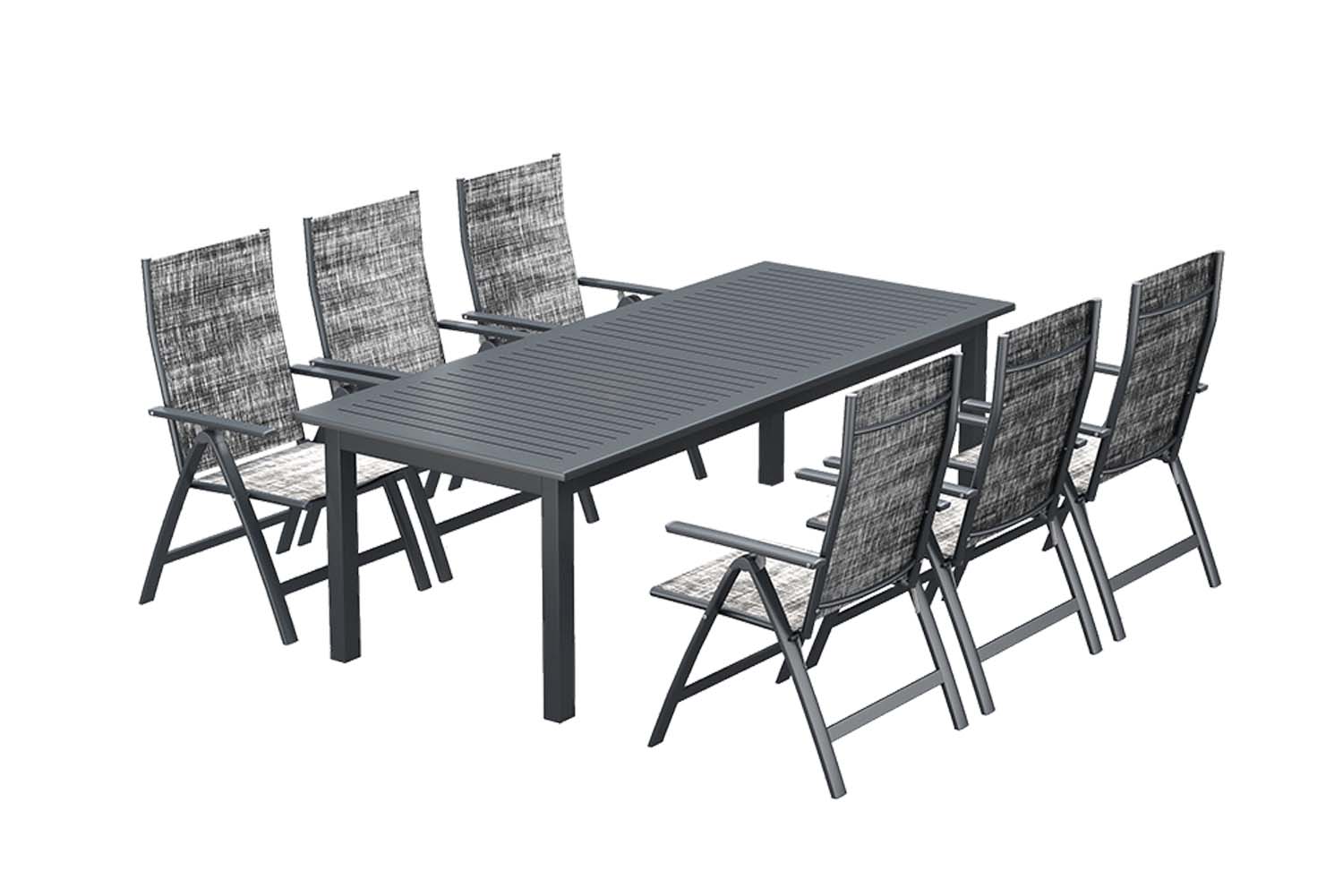 Table de jardin extensible 10 places et 6 fauteuils en alu JAZZI