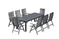 Table de jardin extensible 10 places et 8 fauteuils en alu JAZZI