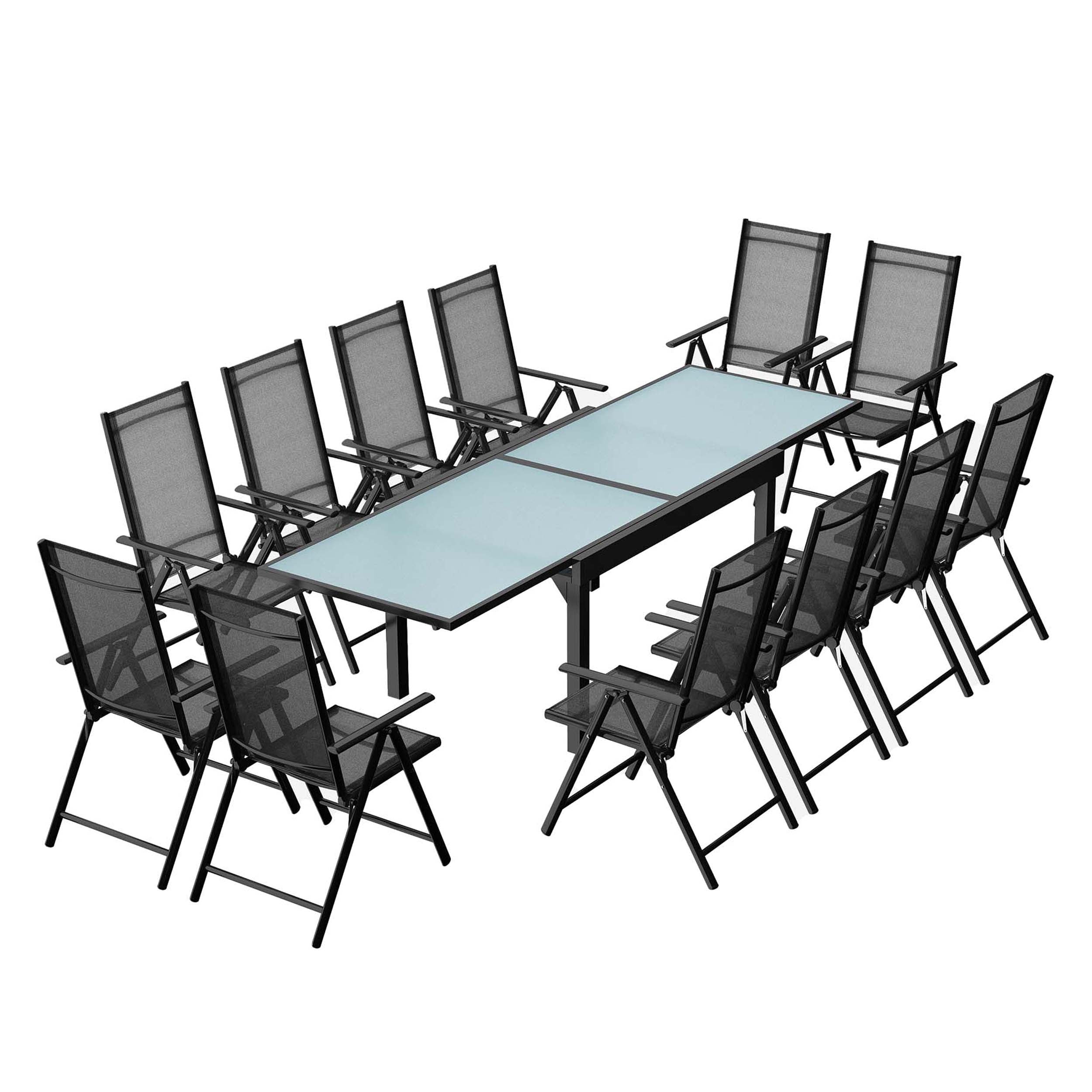 Table de jardin extensible 12 fauteuils en alu et toile PVC CALAMATA