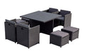 Table et chaises 8 places encastrables alu et résin noir/gris RALINA