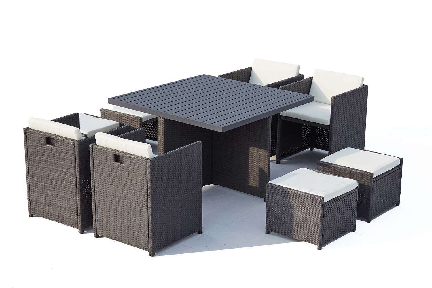 undefined Table et chaise 8 places encastrables alu résine gris/blanc