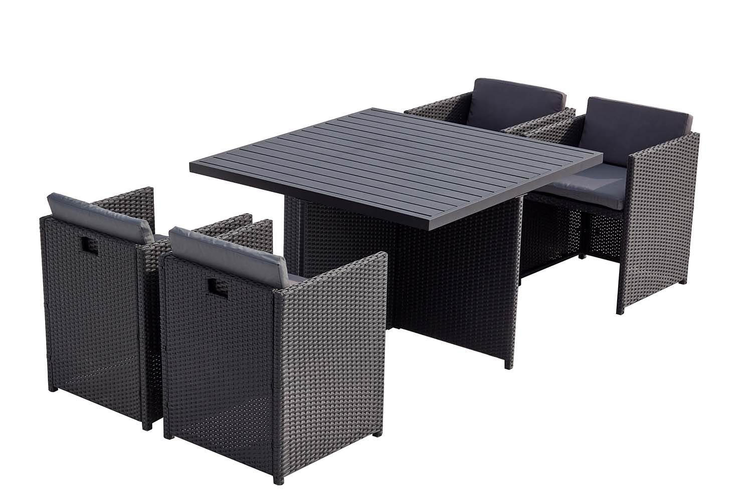 undefined Table et chaises 4 places encastrables alu et résin noir/gris