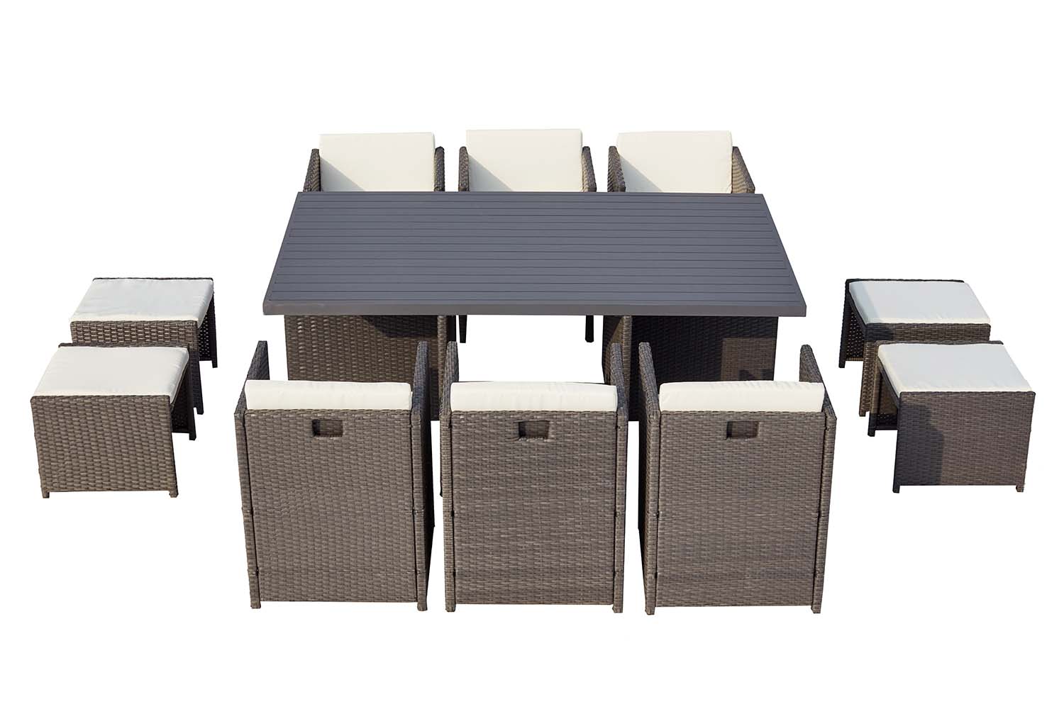 Table et chaise 10 places encastrables alu résine gris/blanc ABASA