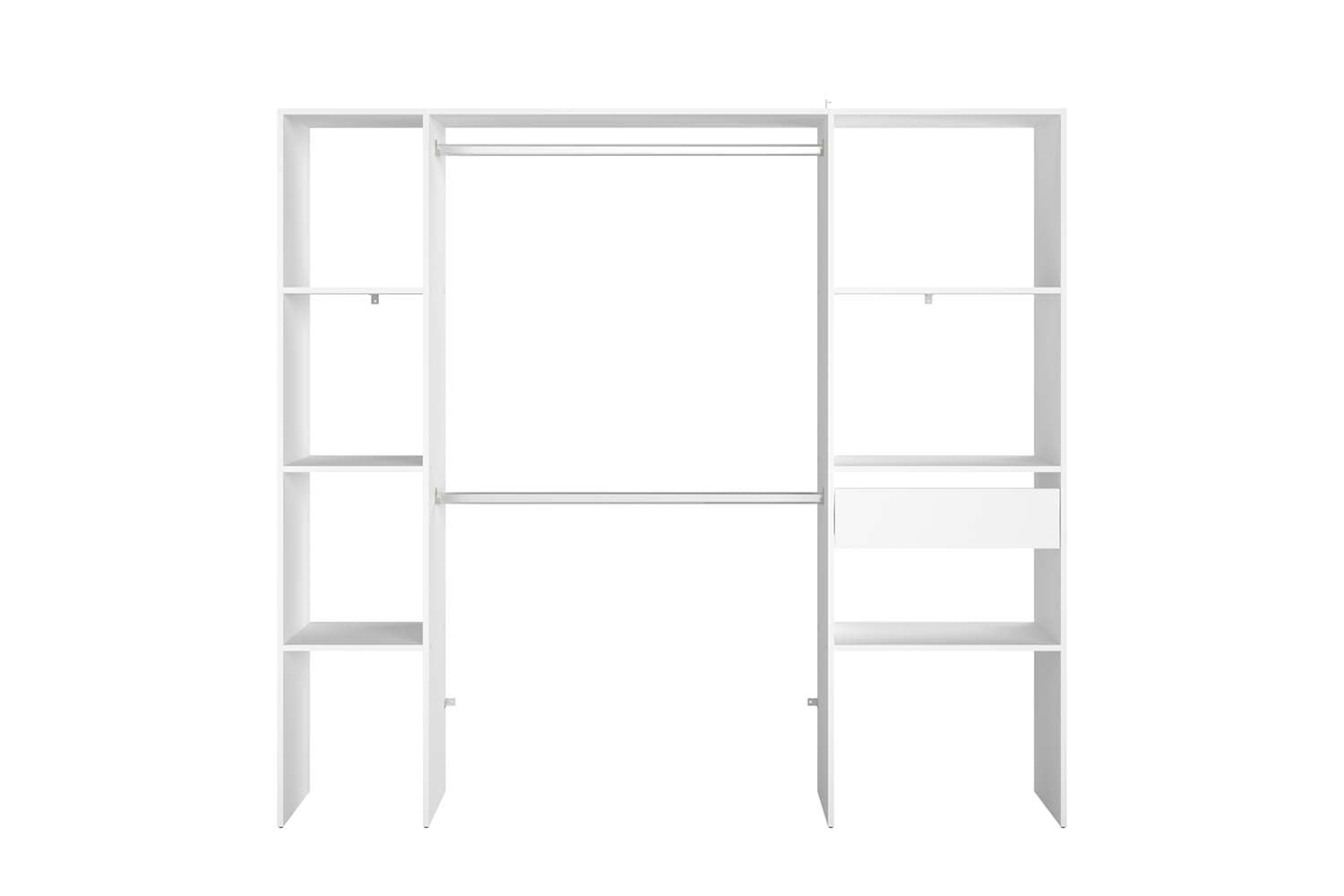 Dressing blanc 6 étagères, 1 tiroir, 2 penderies 198 x 40 x 180 cm MATIGNON