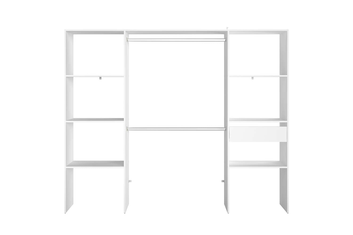 undefined Dressing blanc 6 étagères, 1 tiroir, 2 penderies 220 x 40 x 180 cm