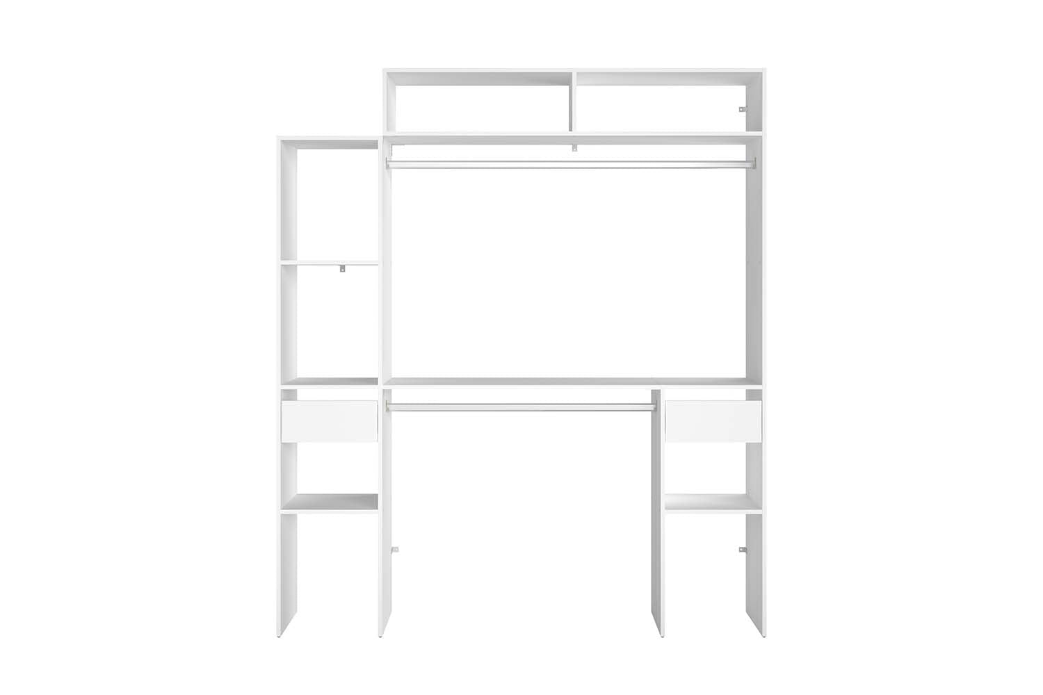 undefined Dressing blanc extensible avec 2 penderies, 4 étagères et 2 tiroirs