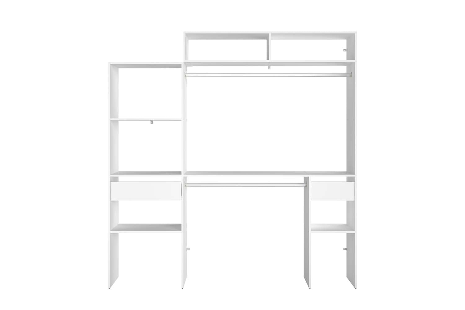 undefined Dressing blanc extensible avec 2 penderies, 4 étagères et un tiroir