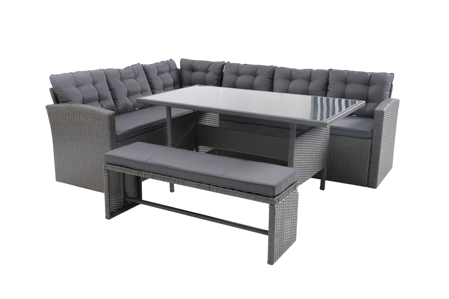 Salon de jardin 8 places en résine anthracite et coussins verts OSCAR