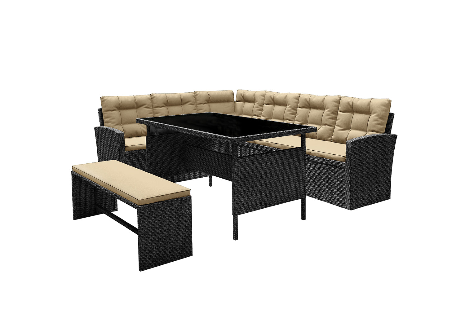 undefined Salon de jardin 8 places résine gris foncé et beige