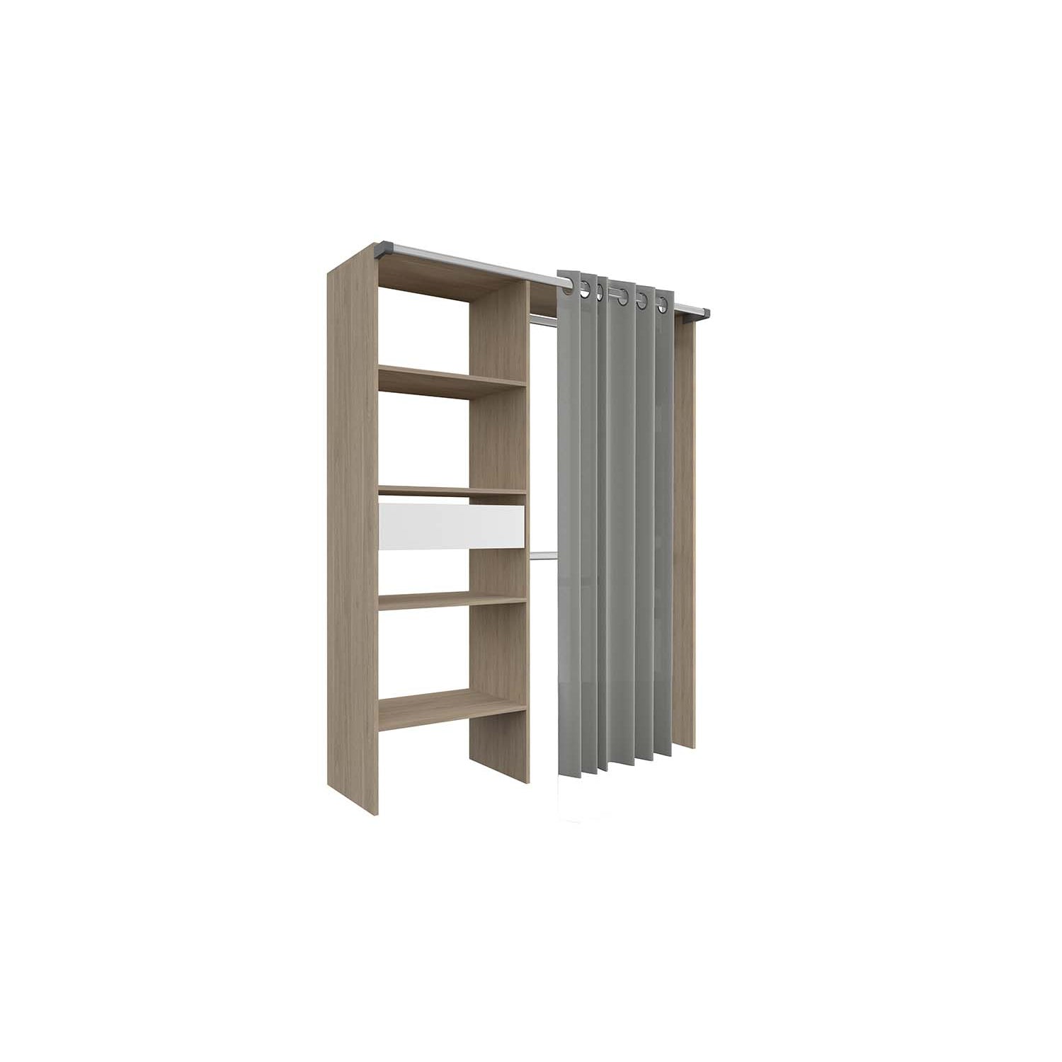 undefined Dressing rideau, 4 étagères, 2 penderies et 1 tiroir 143x48x182 chêne