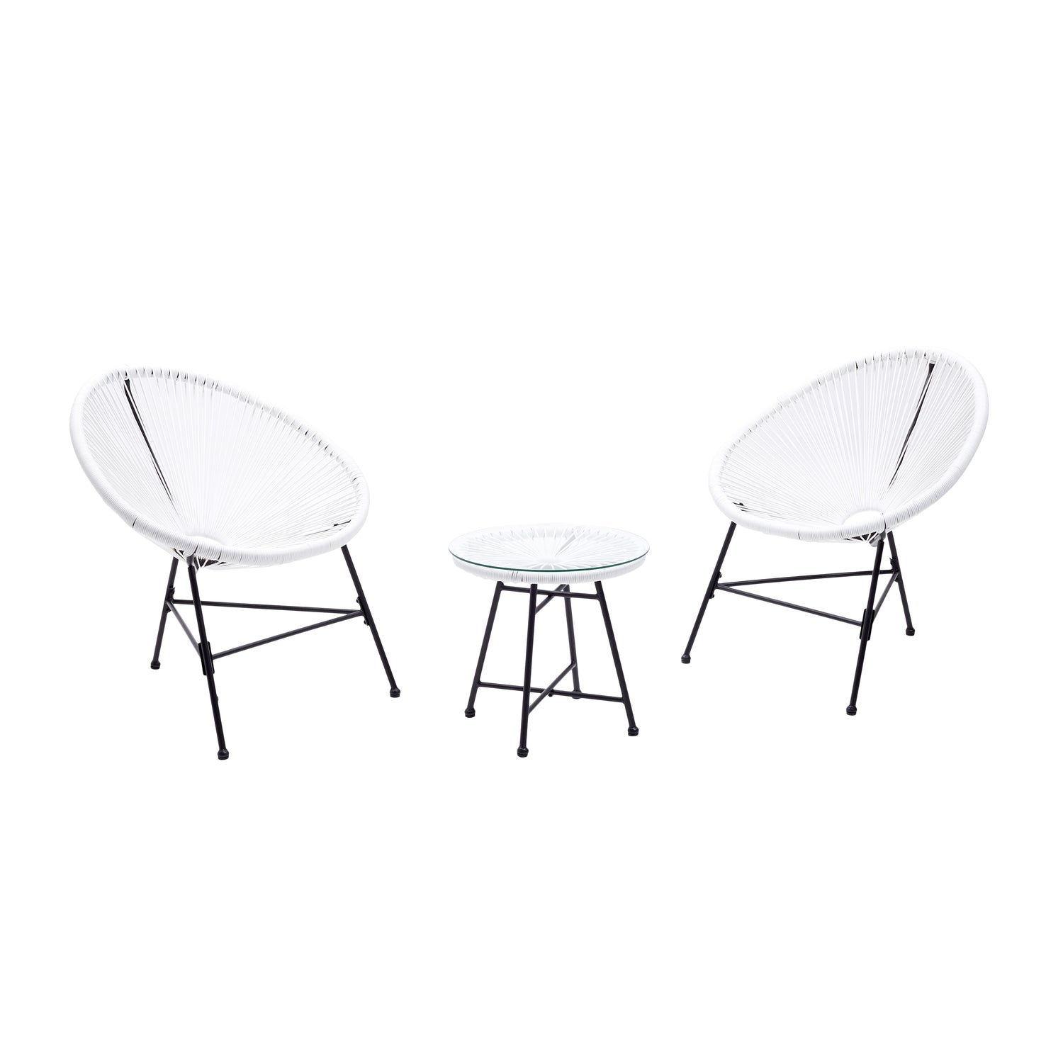undefined Salon de jardin 2 fauteuils ronds et table basse blanc