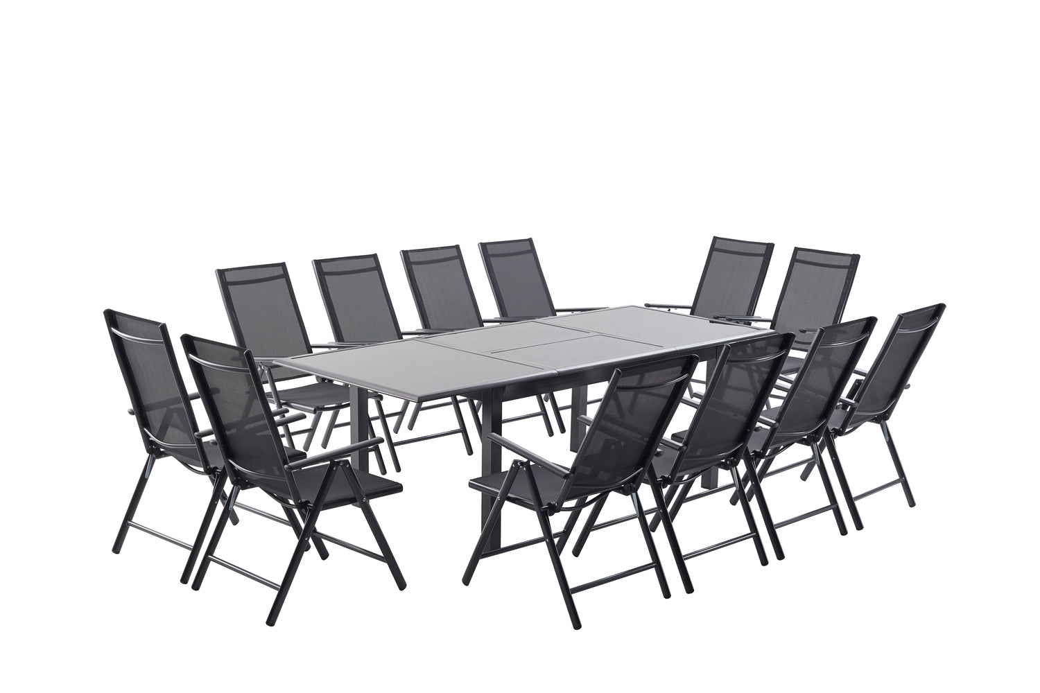 Table de jardin et 12 chaises en aluminium gris BAFFADI