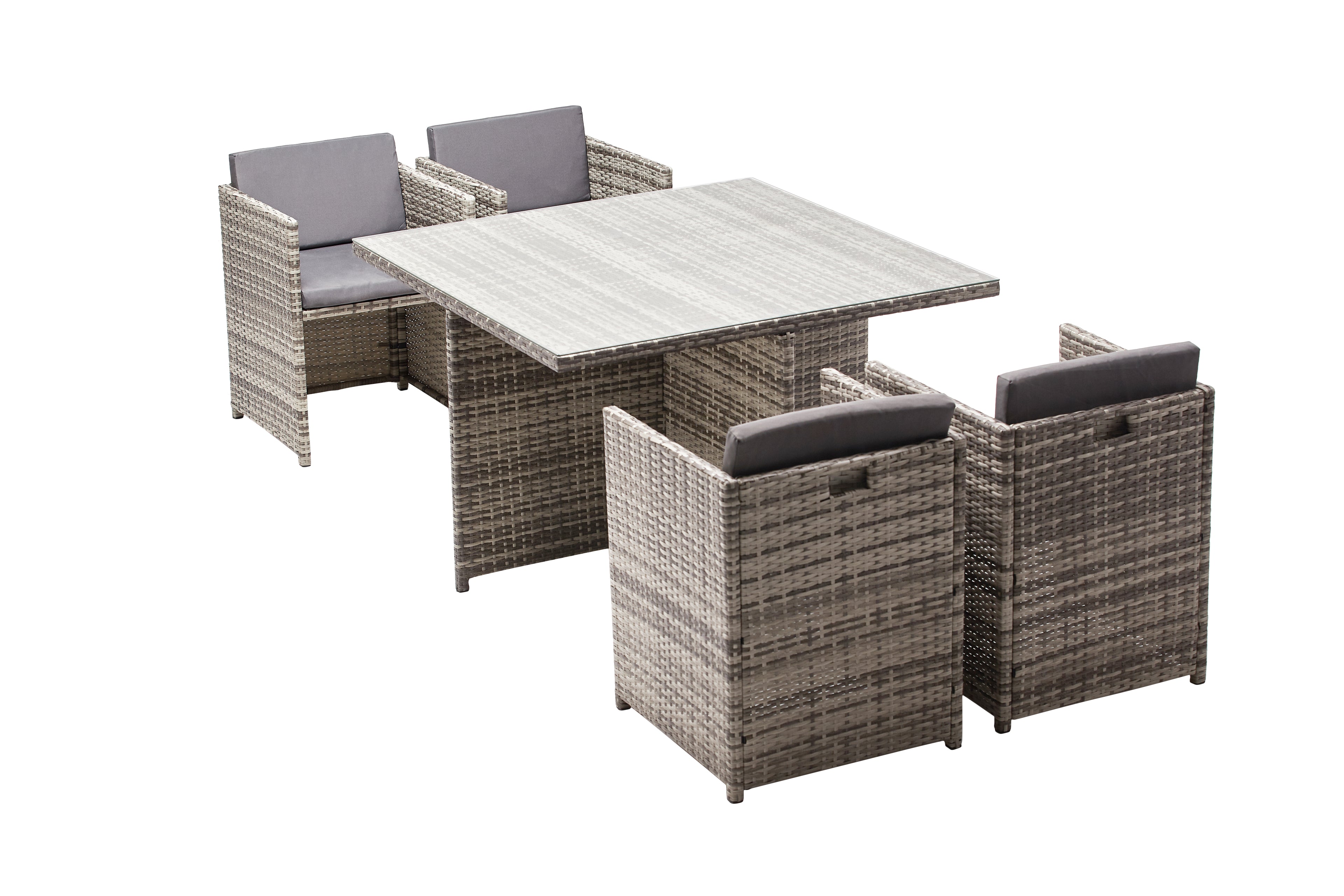 undefined Salon de jardin encastrable 4 personnes en résine tressée gris