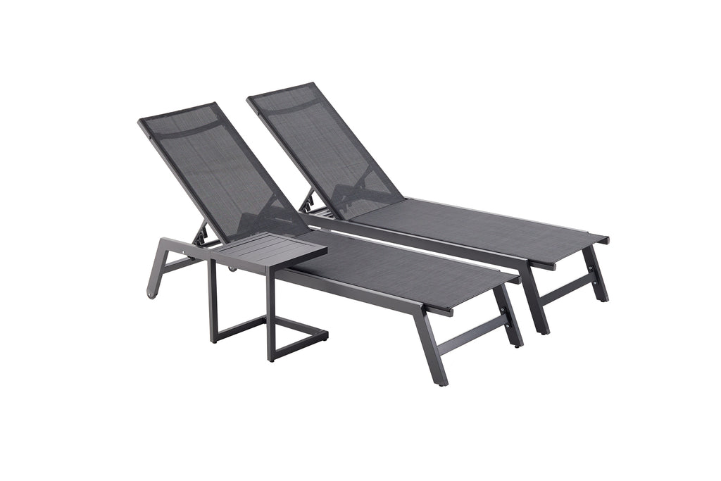 Lot de 2 transats et une table d'appoint noir NELINA