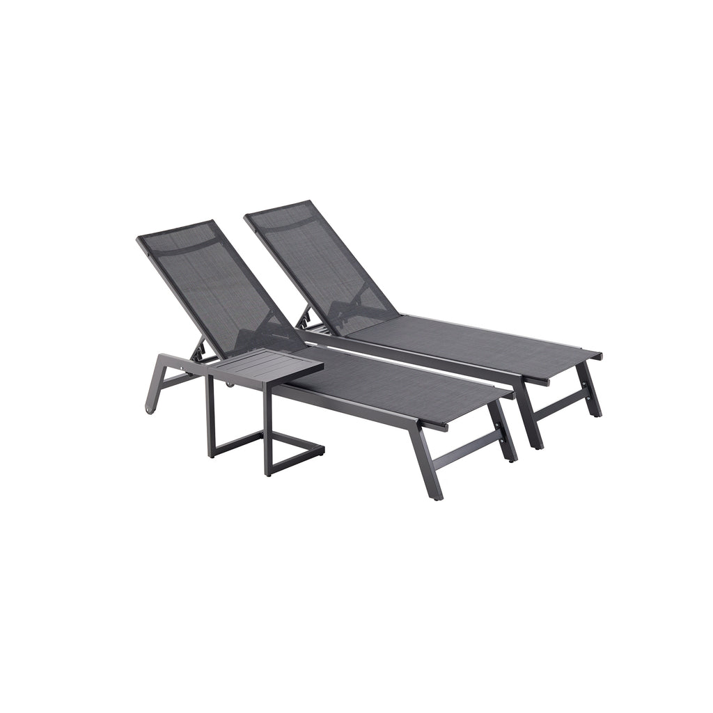 Lot de 2 transats et une table d'appoint noir NELINA