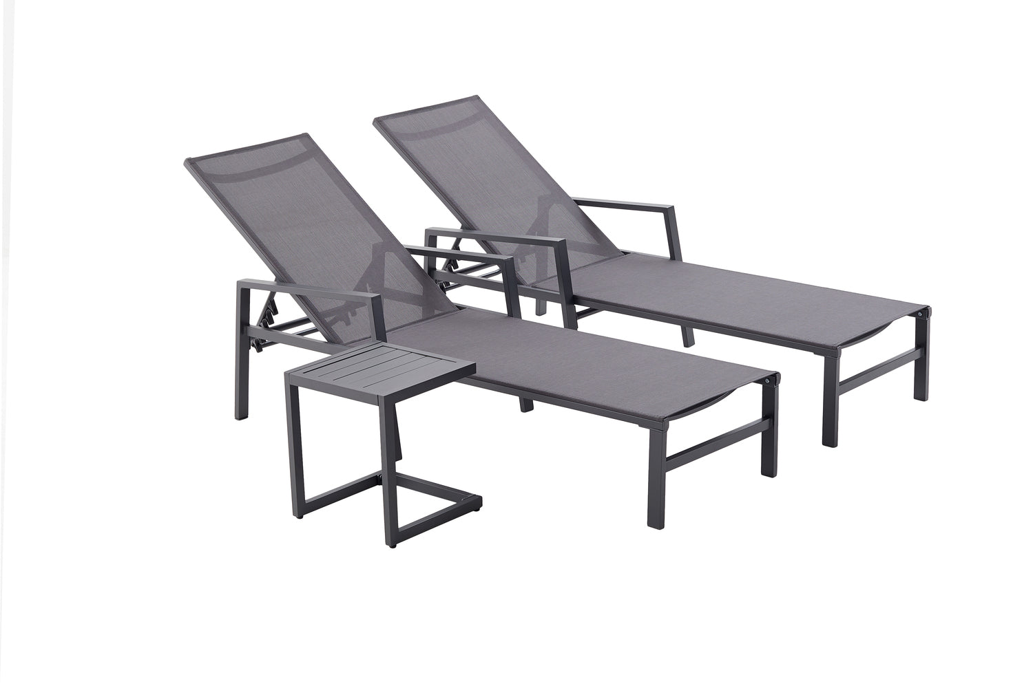 undefined Lot de 2 transats et une table d'appoint gris