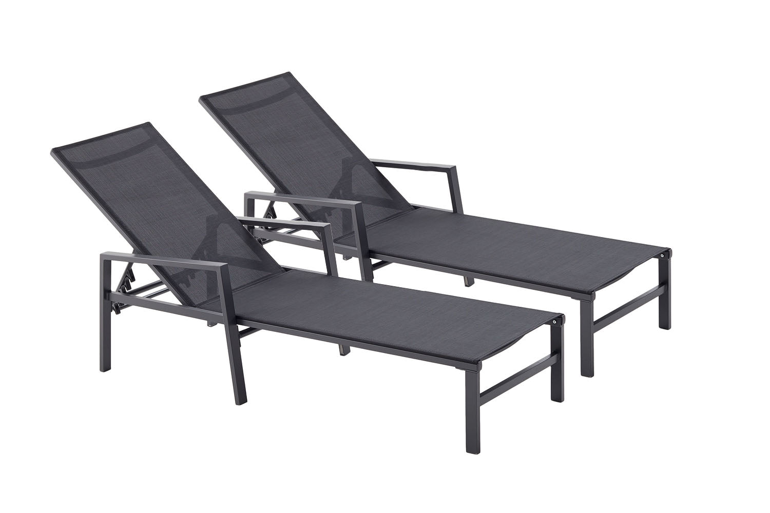 Lot de 2 transats en aluminium gris foncé et noir PARIVO